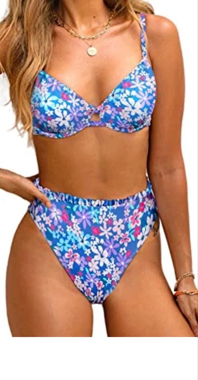 CupShe NWT blue floral high waist wire top adjustable straps medium bikini Swim